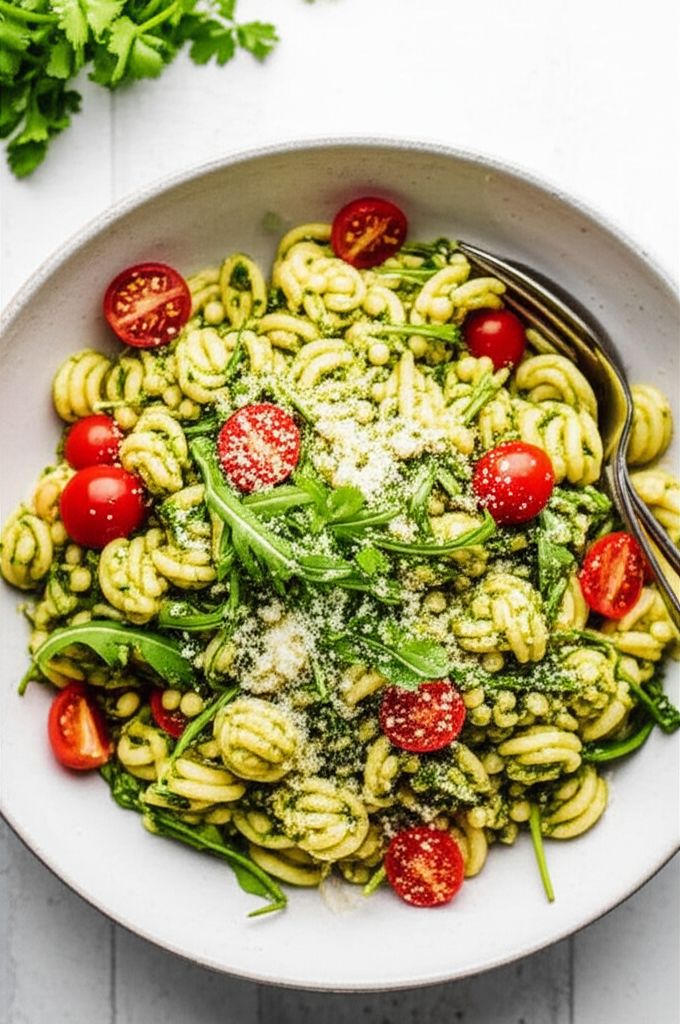 Pasta with Cilantro Pesto and Barley