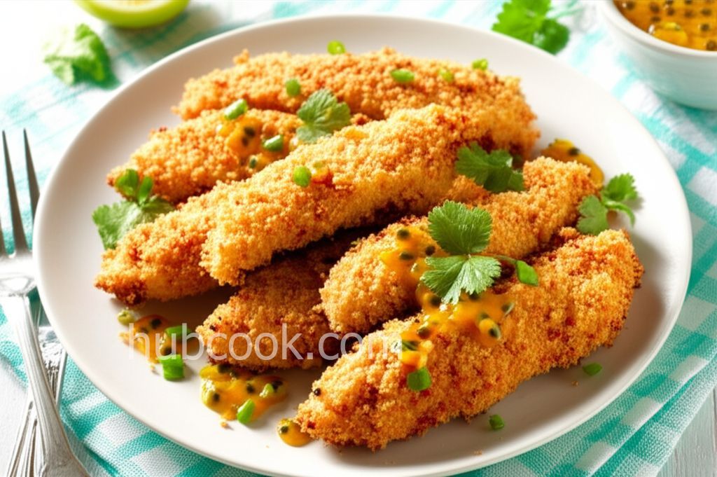 Baked Coconut Chicken Fingers with Passion Fruit Sauce