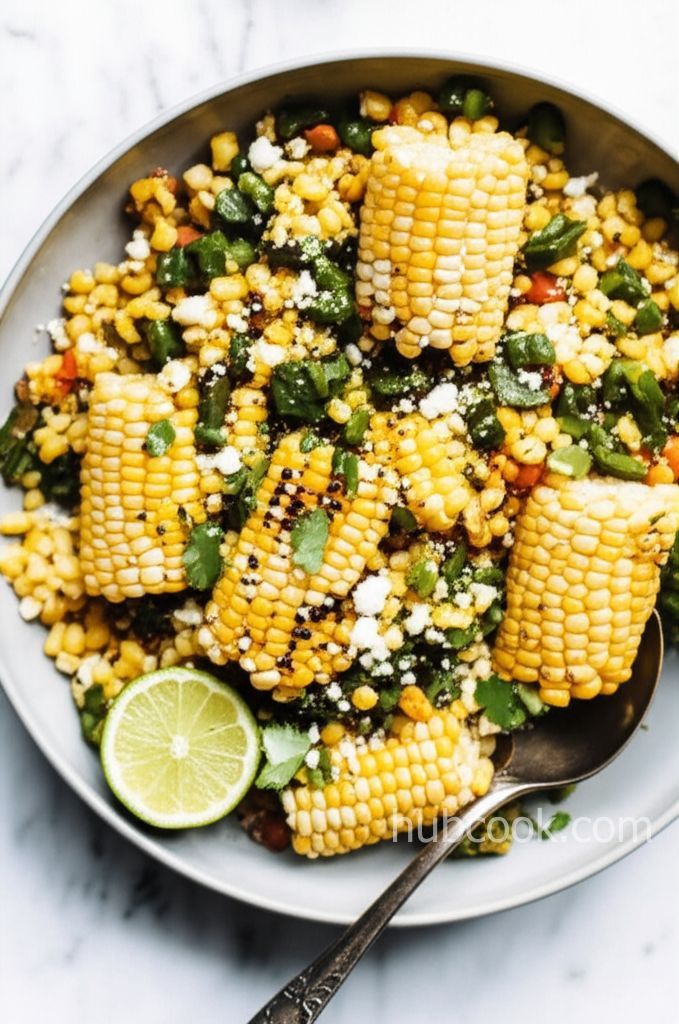 Corn with Roasted Chiles, Creme Fraiche, Cotija Cheese