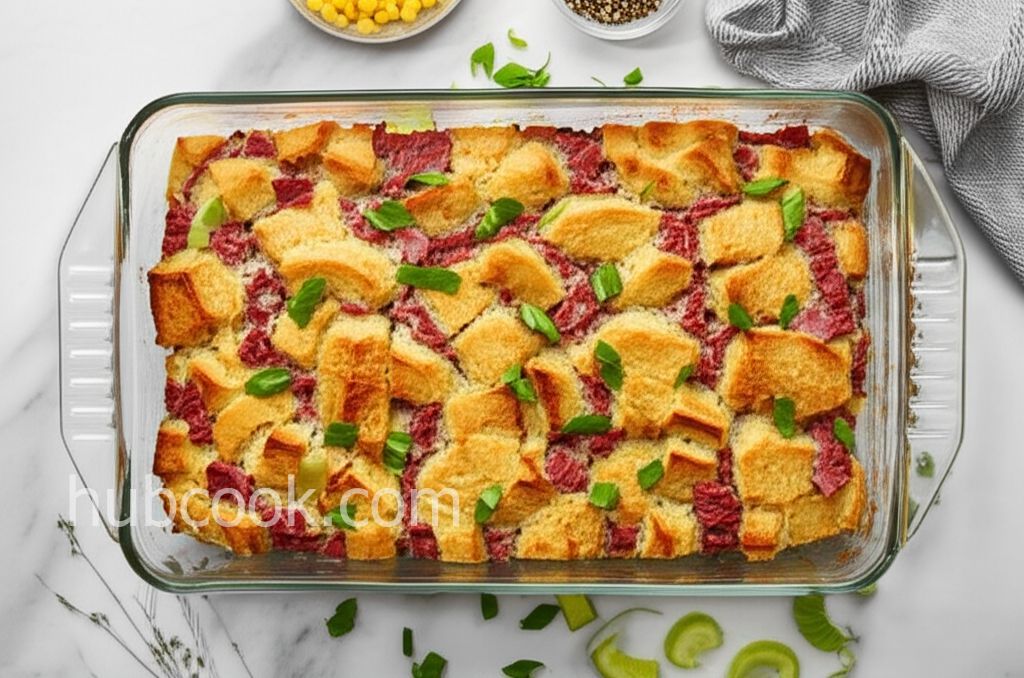 Corned Beef and Cabbage Savory Bread Pudding