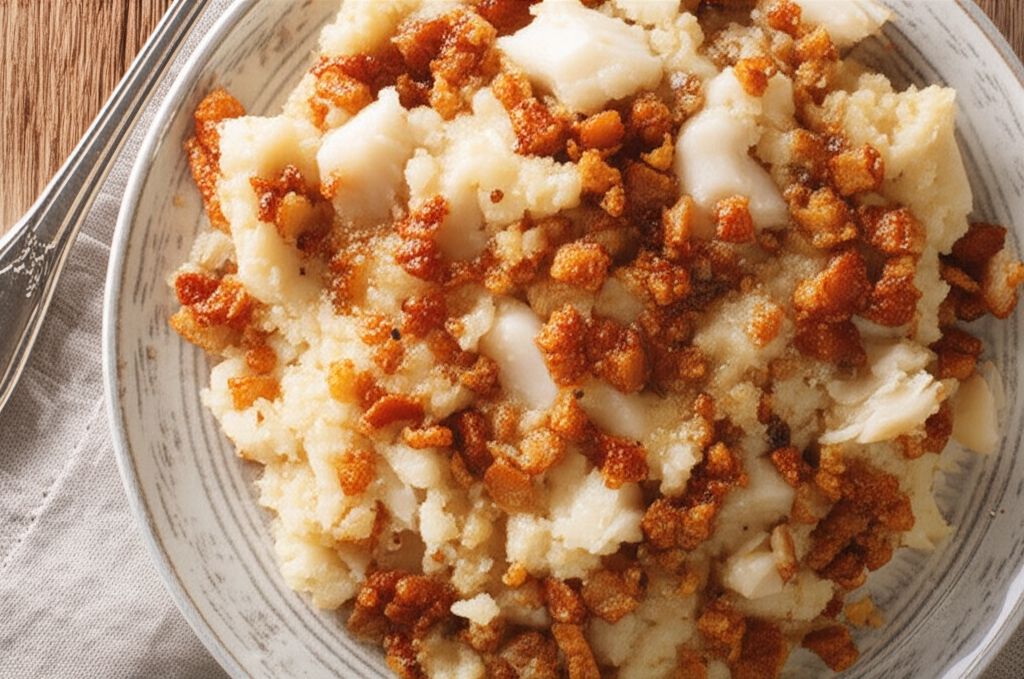 Fish and Brewis with Scruncheons Recipe