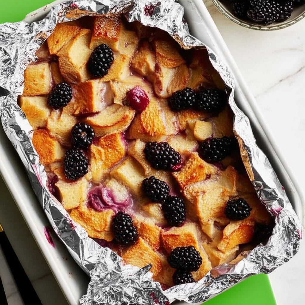 Grilled Blackberry Brioche Bread Pudding