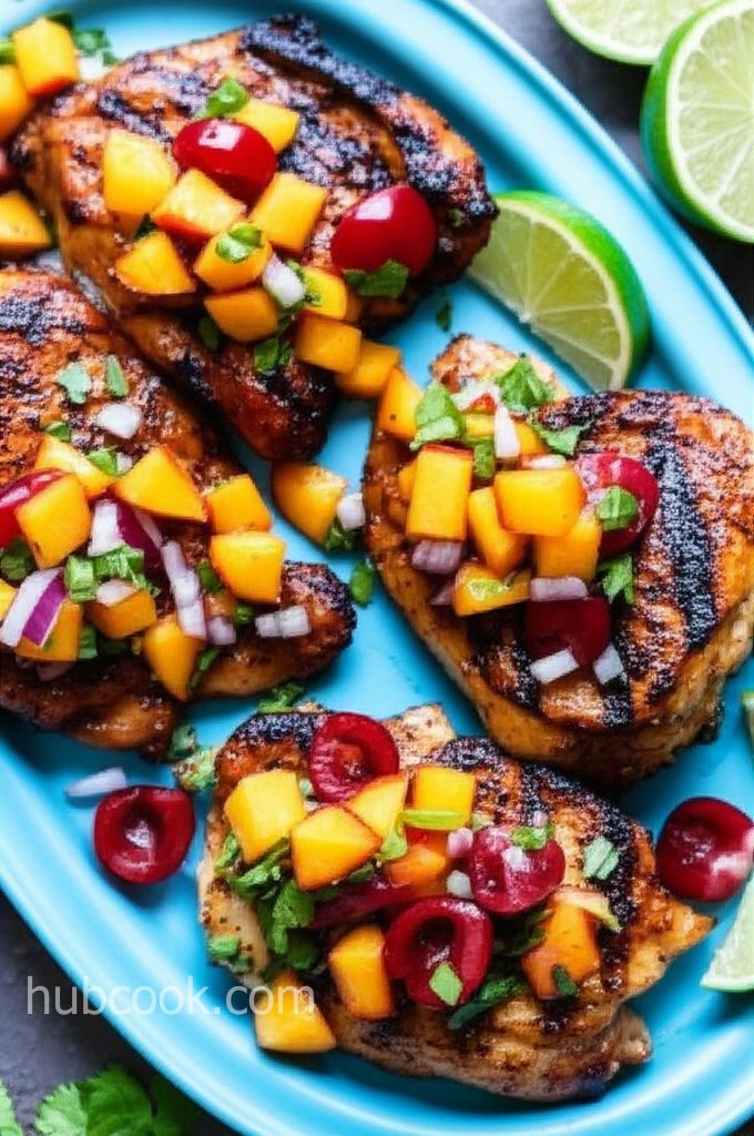 Grilled Chicken Thighs with Peach and Cherry Salsa