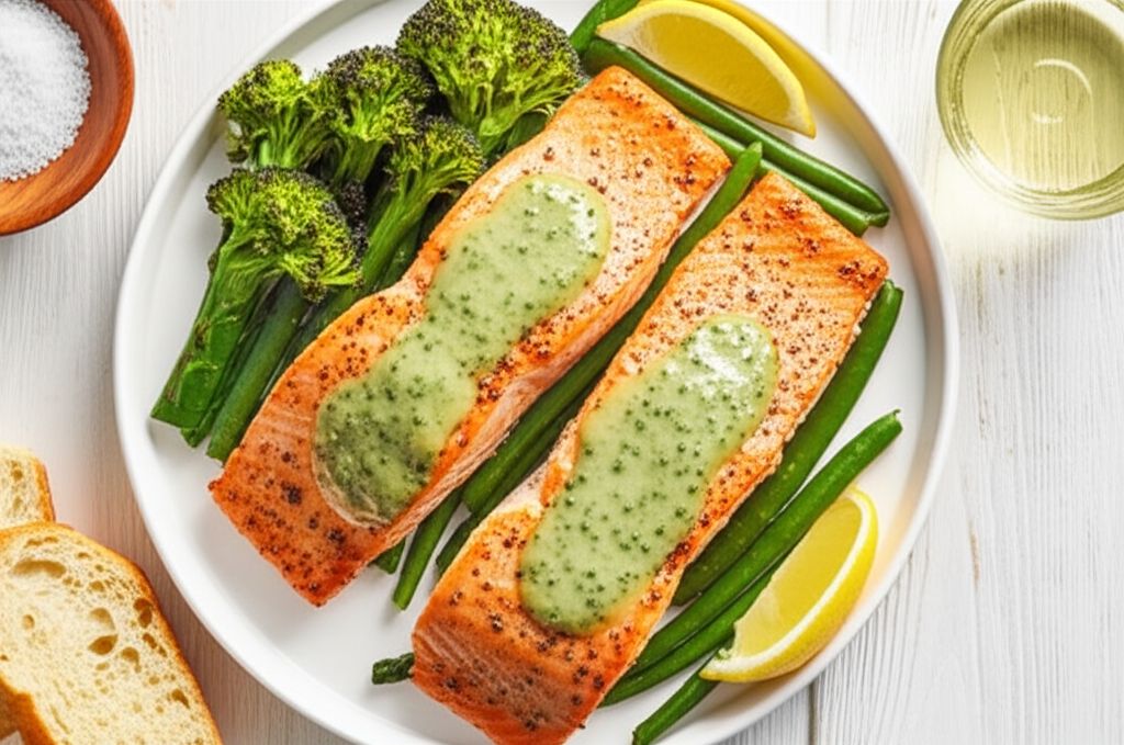 Grilled Salmon Fillets with a Lemon, Tarragon, and Garlic Sauce