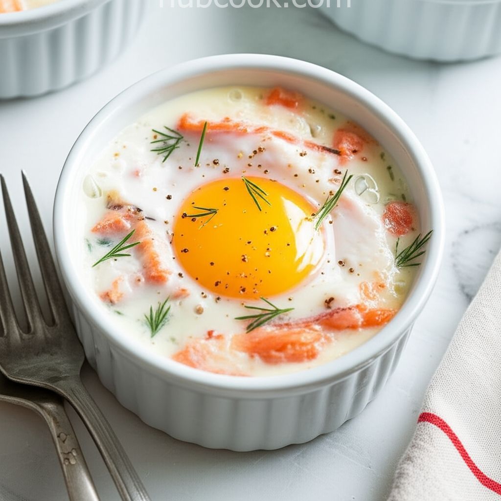 Oeufs Cocottes au Saumon (Baked Eggs with Smoked Salmon)