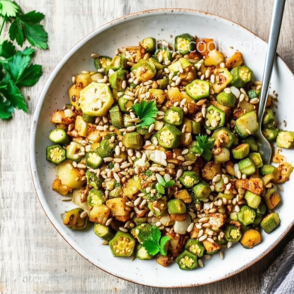 Okra and Kohlrabi Vegan Breakfast Hash
