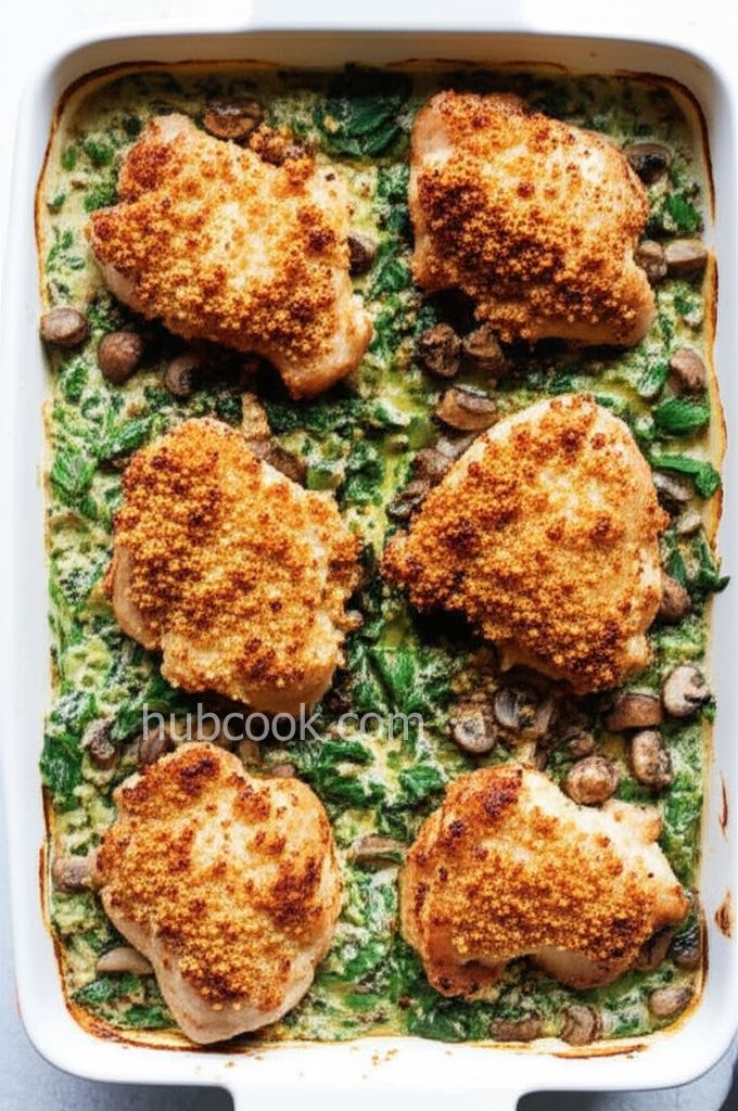 Oven-Baked Keto Chicken Thighs with Creamed Spinach and Mushrooms