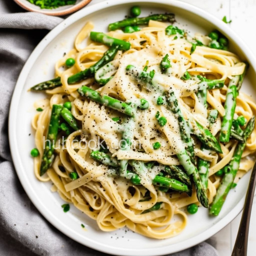 Creamy Asparagus and Peas Pasta