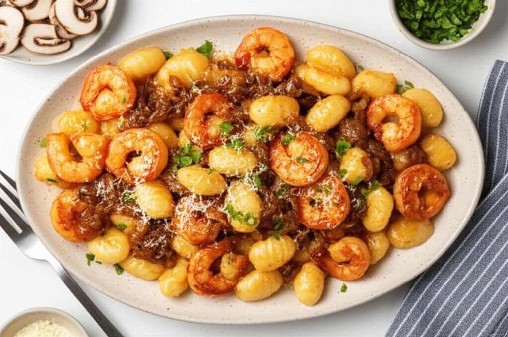 Creamy Saffron Shrimp with Gnocchi and Caramelized Onion