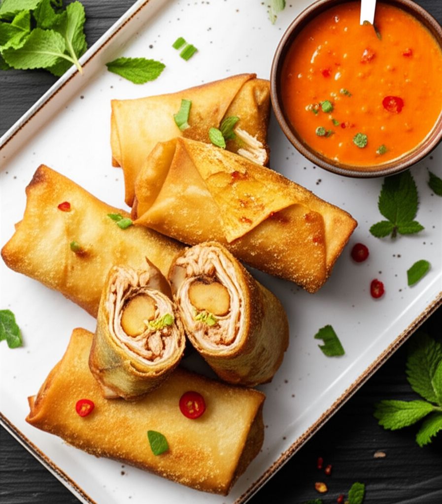 Jerk Chicken Egg Rolls with Mango-Habanero Sauce