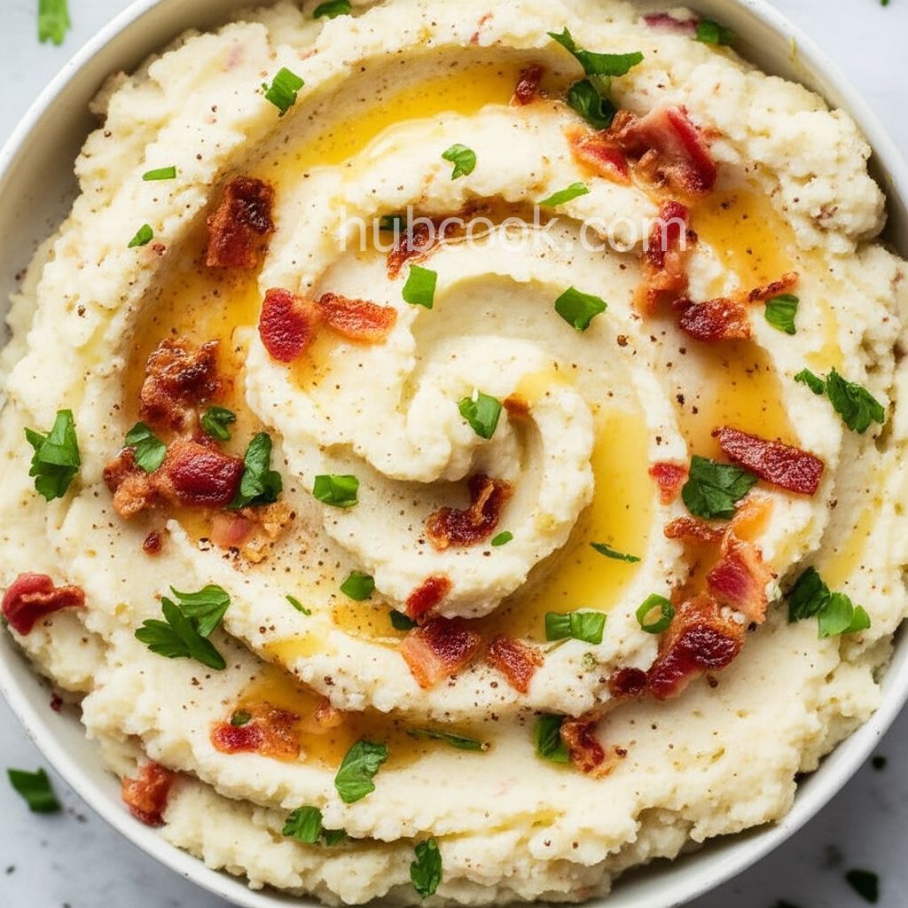 Keto Cauliflower Bacon Cheese Mash