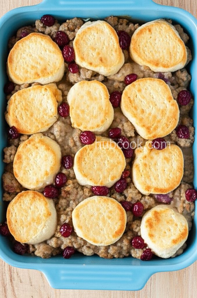 Sausage, Cranberry, and Biscuit Breakfast Bake