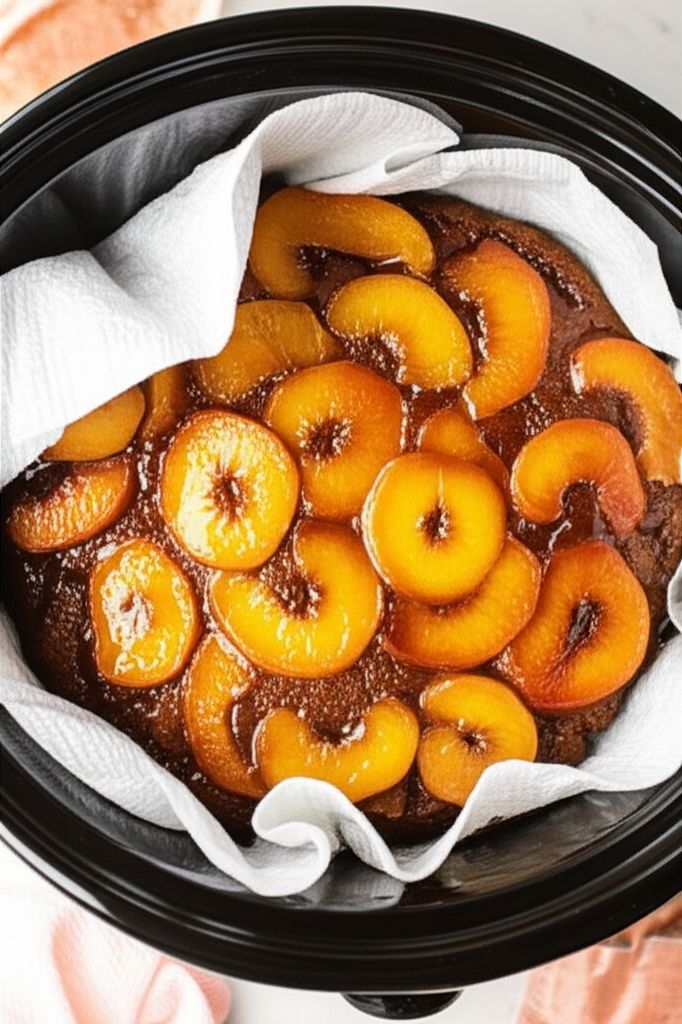 Slow Cooker Peach Upside-Down Cake