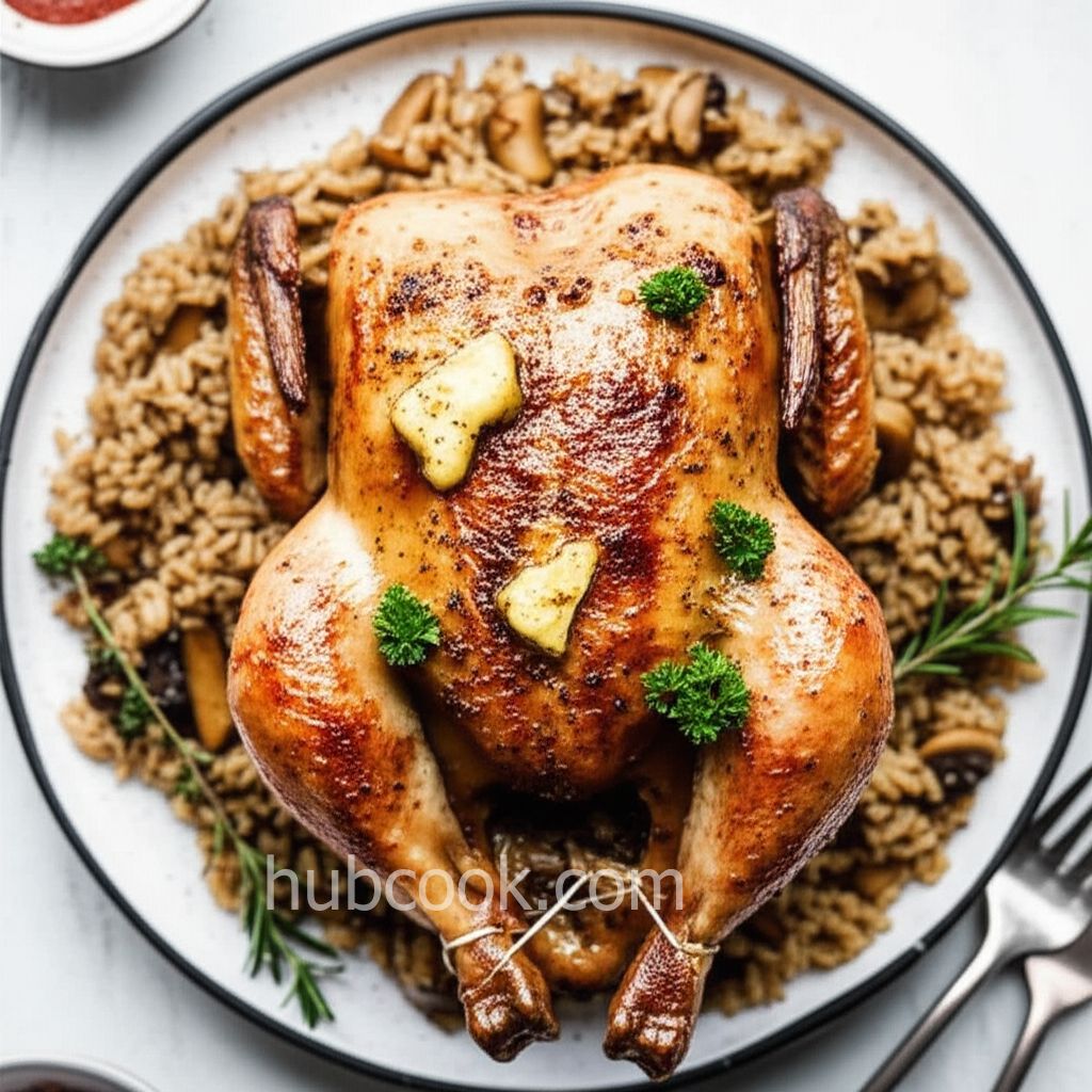 Game Hen Stuffed with Wild Rice and Mushrooms