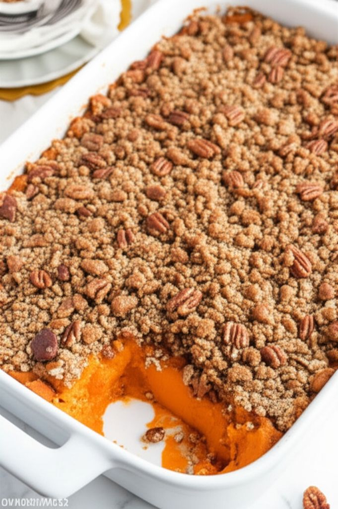 Roasted Sweet Potato Casserole with Pecan Crumble