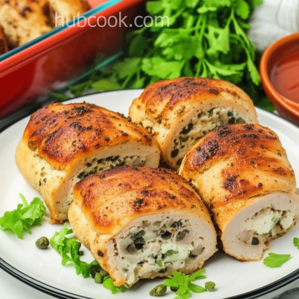 Stuffed Chicken Breasts with Artichoke Hearts, Feta Cheese, Capers, and Black Olives