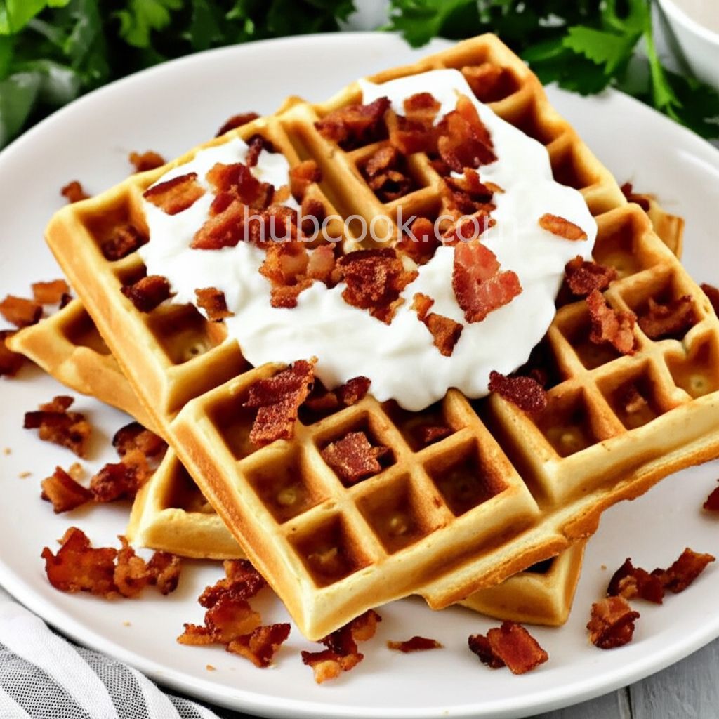 Bacon-Topped Savory Waffles with Onion Sauce