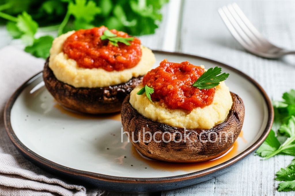 Grilled Portobello Mushrooms with Mashed Cannellini Beans and Harissa Sauce