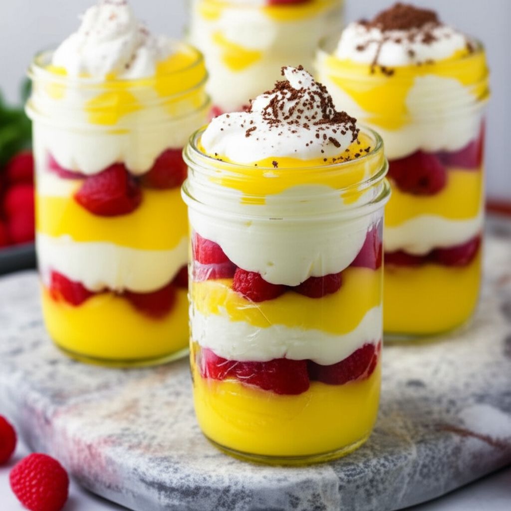 Lemon and Raspberry Trifle in Mason Jars