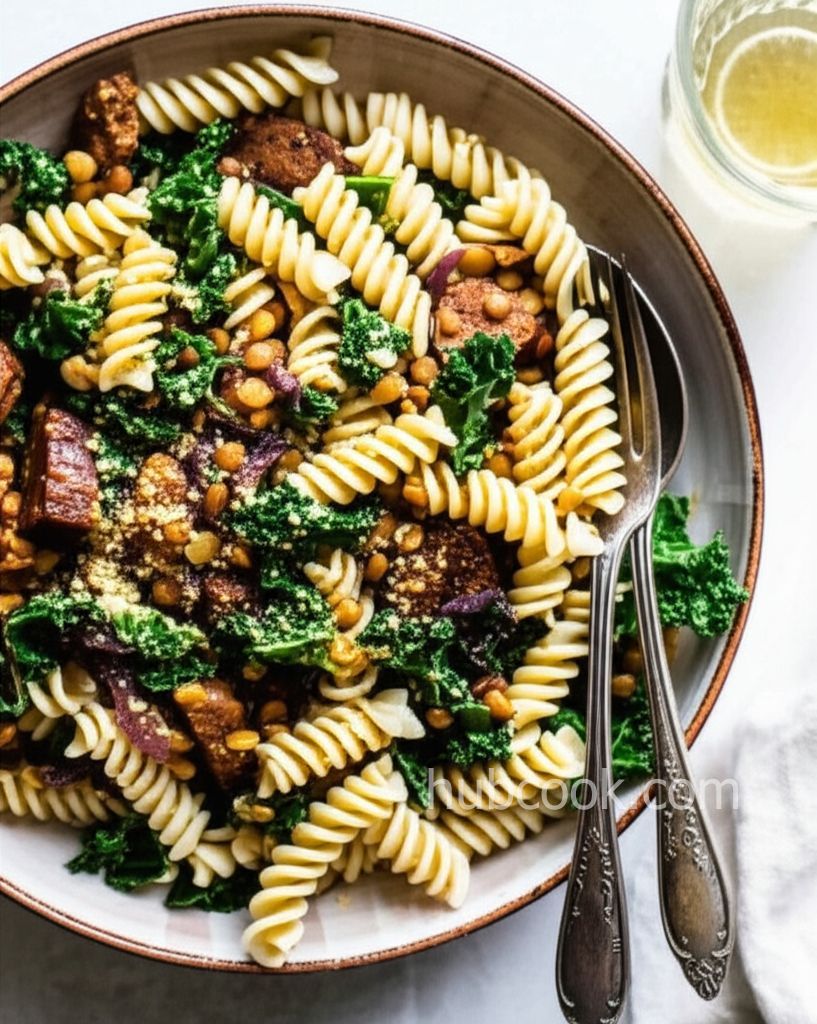 Vegan Lentil, Kale, and Red Onion Pasta