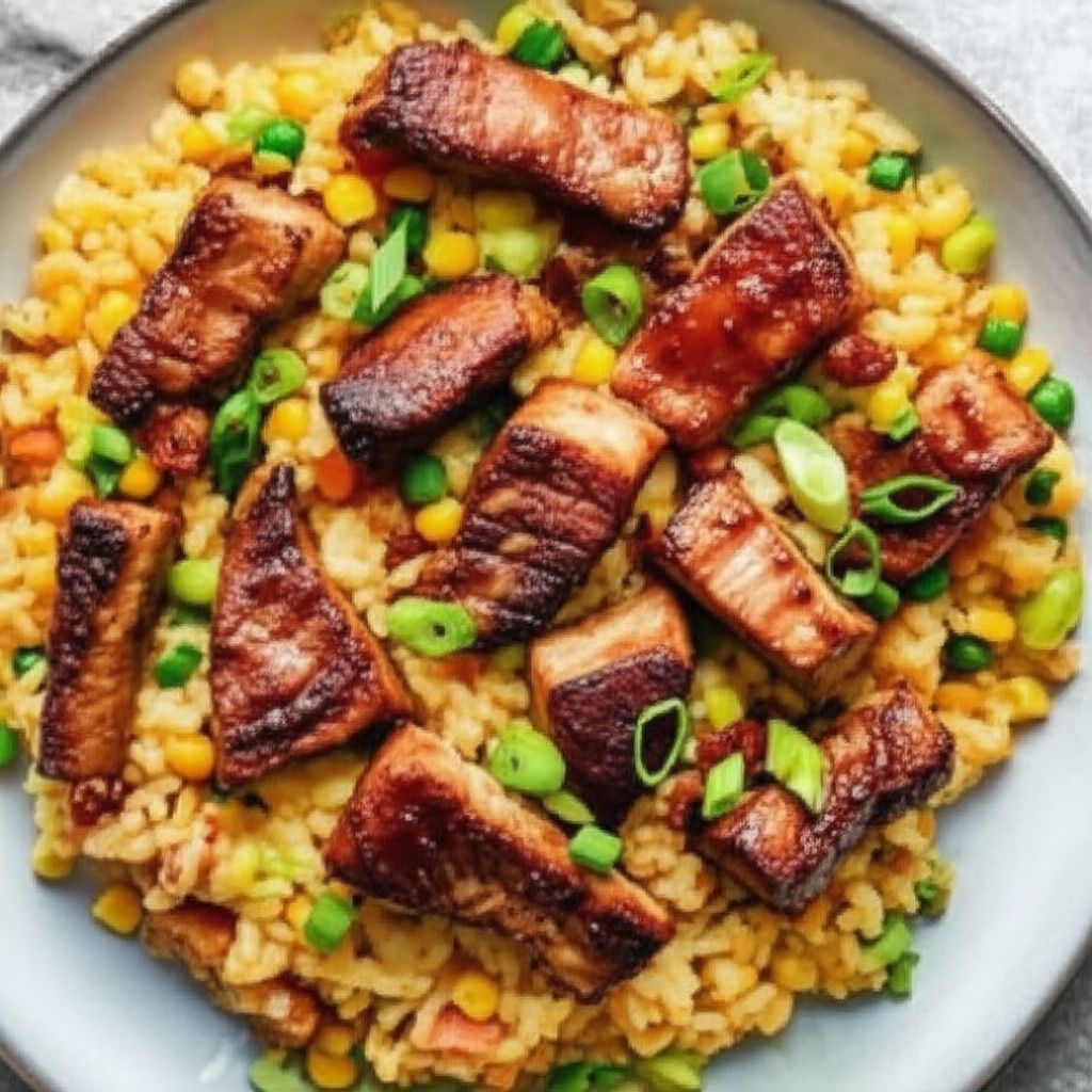 Pork With Fried Rice and Vegetable Casserole