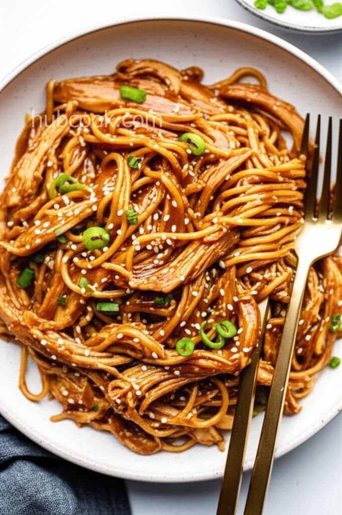 Slow Cooker Honey Garlic Chicken Noodles