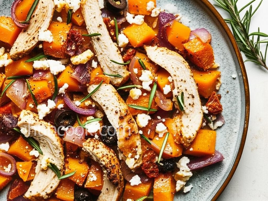 Garlic-Feta Roasted Butternut Squash with Chicken