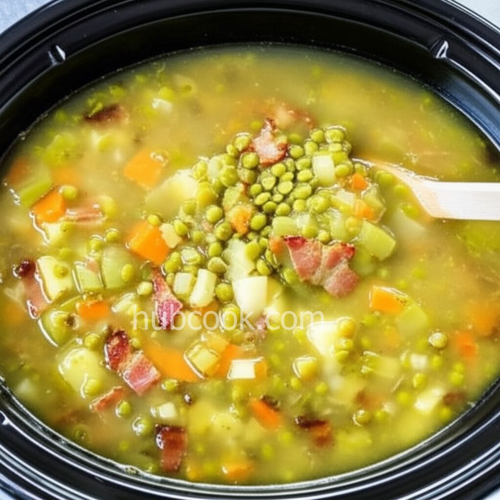 Slow Cooker Split Pea Soup with Bacon and Hash Browns
