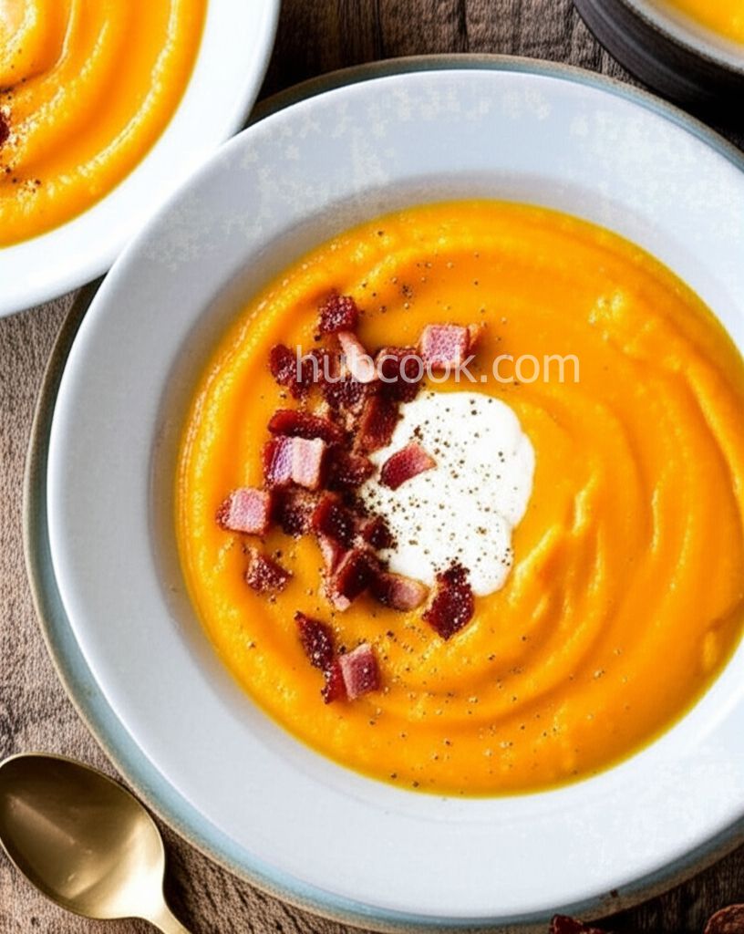 Spicy Roasted Butternut Squash, Pear, and Bacon Soup