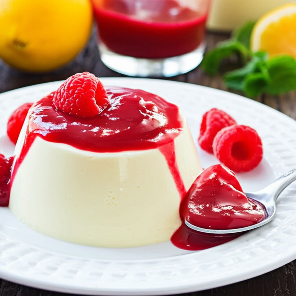 Lemon Panna Cotta With Raspberry-Orange Sauce
