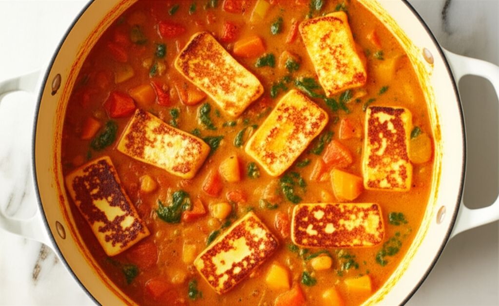 Sweet Potato, Spinach, and Halloumi Curry