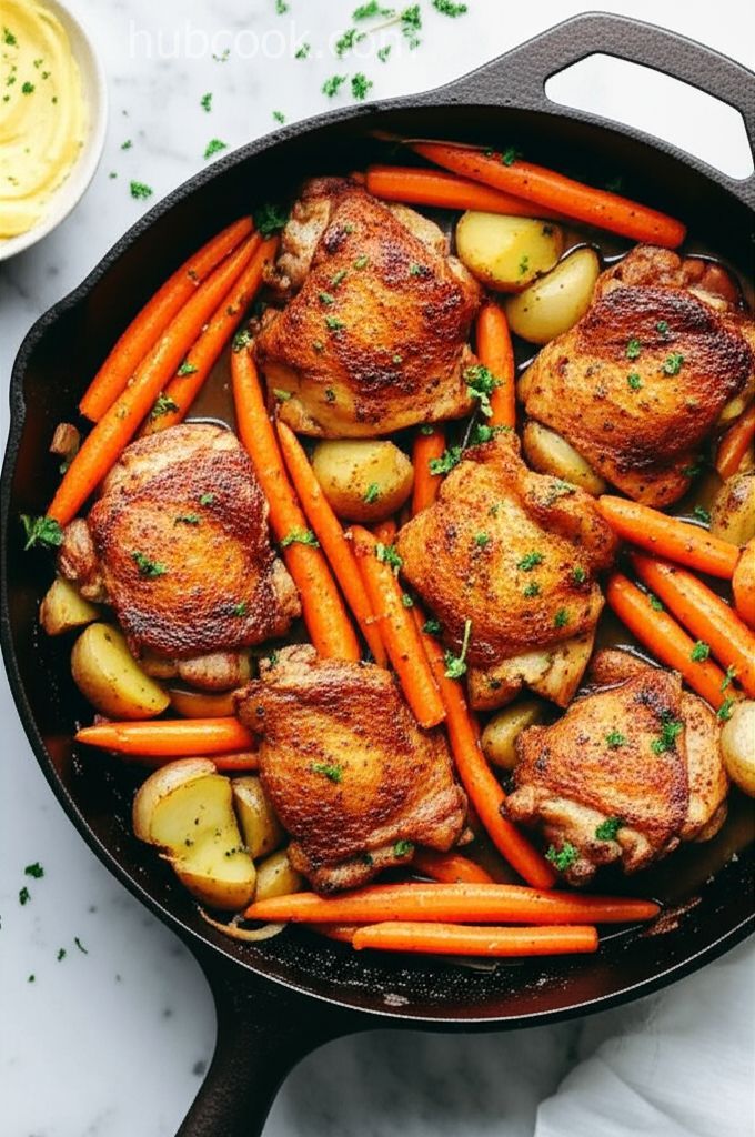 Skillet Chicken Thighs with Carrots and Potatoes