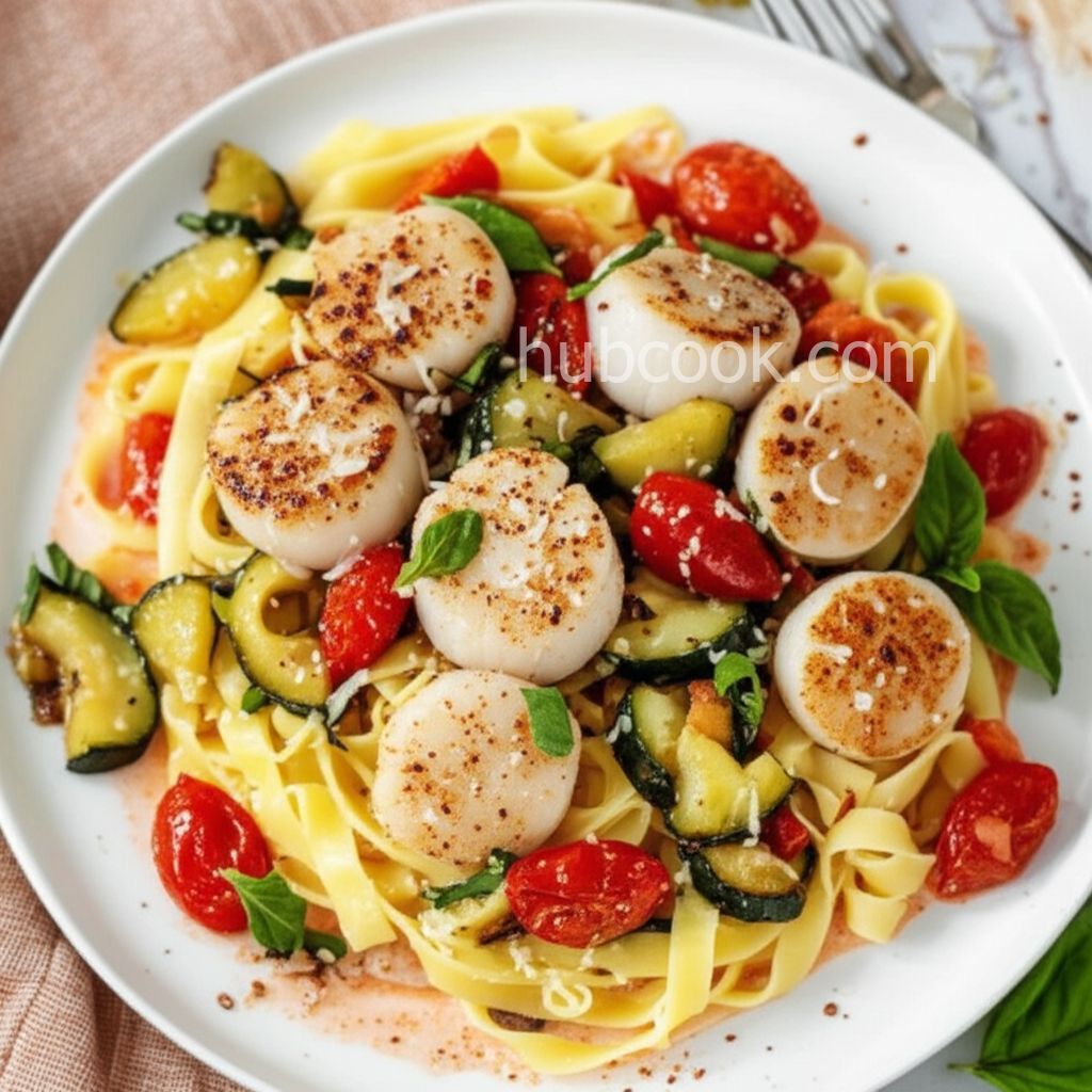 Pasta with Scallops, Zucchini, and Tomatoes